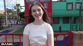 Amateur teen flashes hairy pussy on mini-golf date