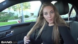 Cute blonde teen is teasing his big cock in the car