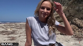 Busty blonde takes off her clothes and streaks