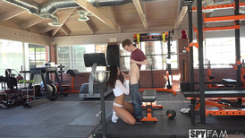 Gym screwing with a young brunette and her partner