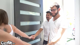 Twins are masturbating and taking on two horny lads