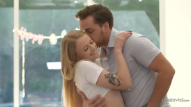 Pale blonde teen gets her tattooed body loved