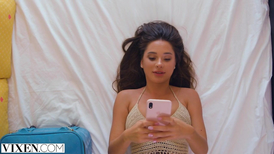 Inked chick with nice tits fucks two hunks